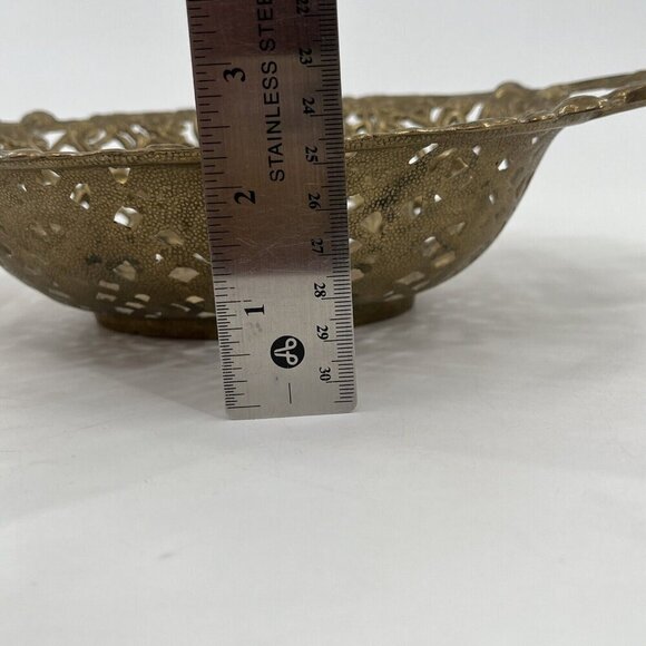 Vintage Ornate Brass Victorian Basket Tray Dish Floral Design 13.5'' - Picture 10 of 10